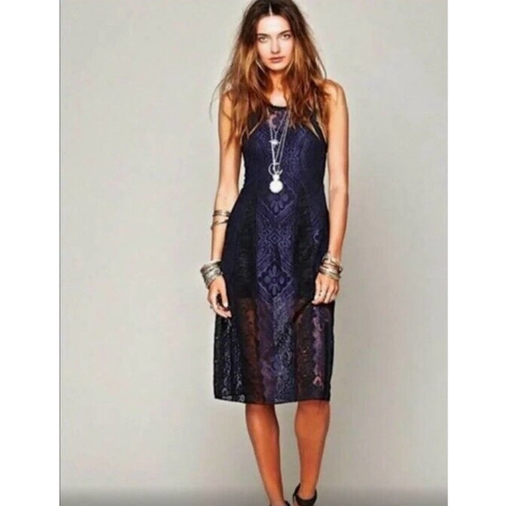 Free People Miracle Blue Black Lace Racerback Dress Small Whimsygoth Whitchy